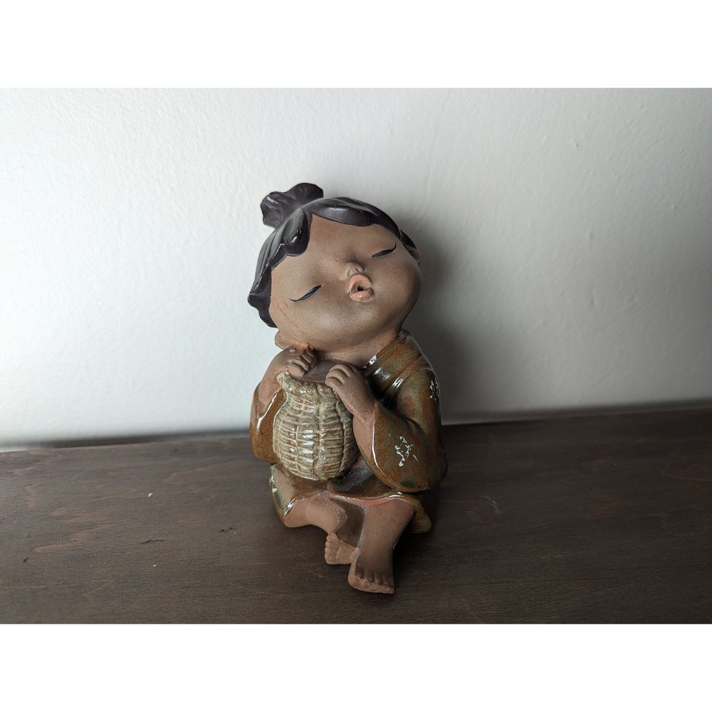 MCM Terracotta Red Clay Uctci Sweet Singing Japanese Girl with Drum 5"